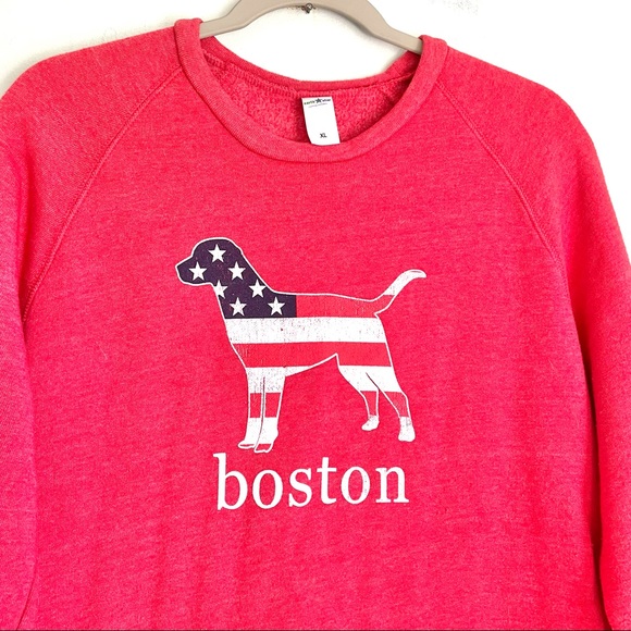 3/$25 American Flag Boston Dog Graphic Crewneck Sweatshirt Faded Red Woman’s XL - Picture 10 of 12